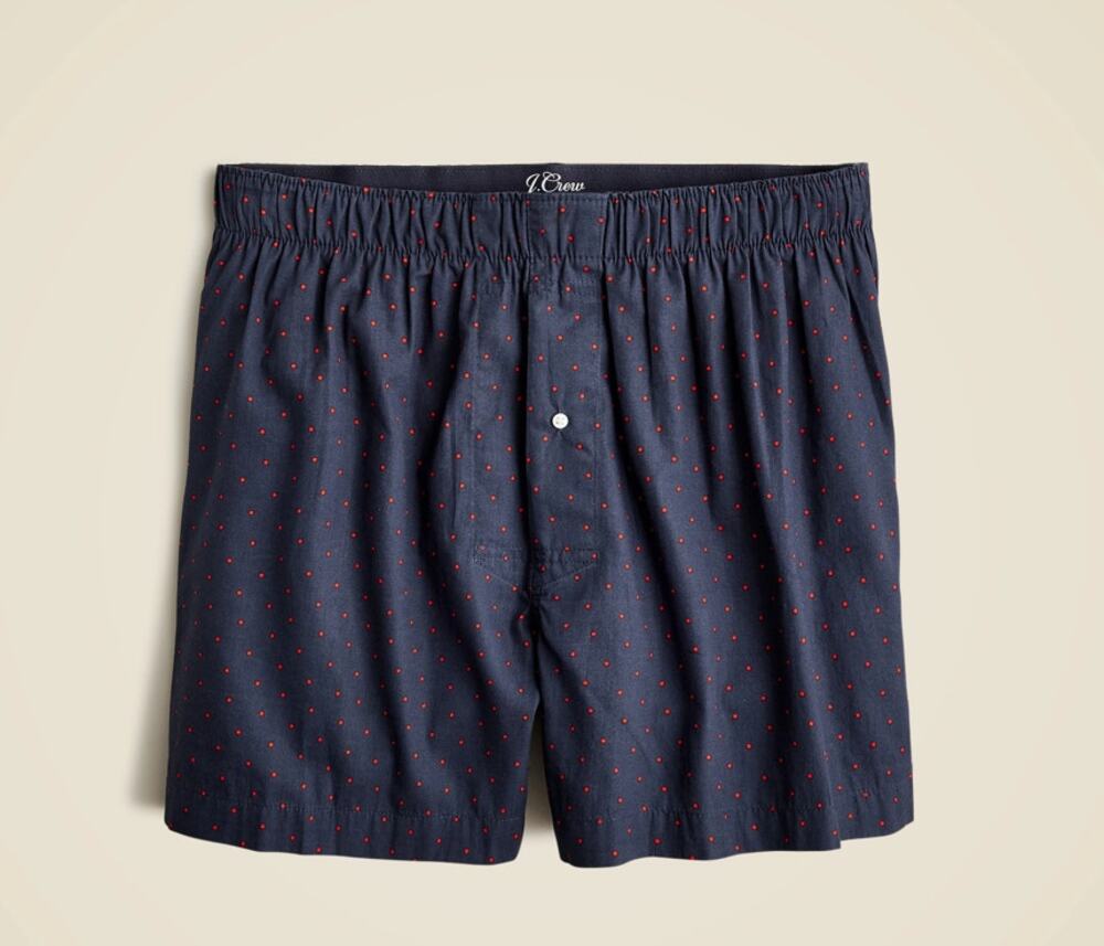 J.Crew Printed Boxer Shorts Mens S Navy Red Elastic Waistband Cotton Button Fly